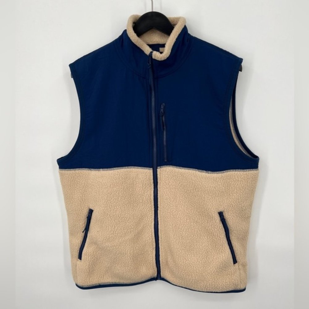 NWT J Crew Mens Sherpa Zip Front Vest Jacket Fleece Coat Size L MSRP $99